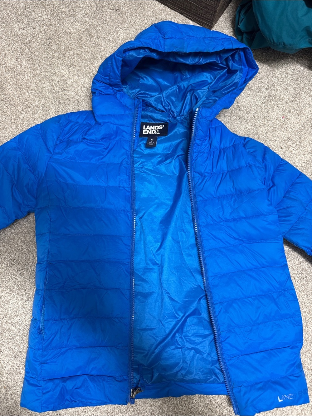 Lands' End Kids Bright Blue Packable Hooded Puffer Jacket